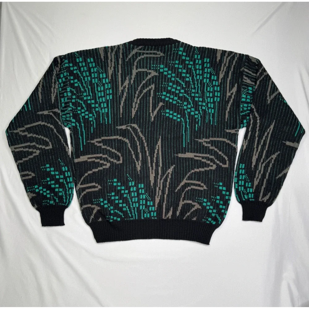 Vintage Mens Store Abstract Geometric Wool Blend Sweater Italy Large 90s Grandpa